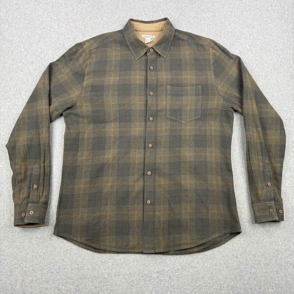 Carbon 2 Cobalt Shirt Mens Medium Green Plaid Linen Blend Flannel Long‎ Sleeve